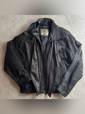 Unisex Black vintage oversized leather Jacket